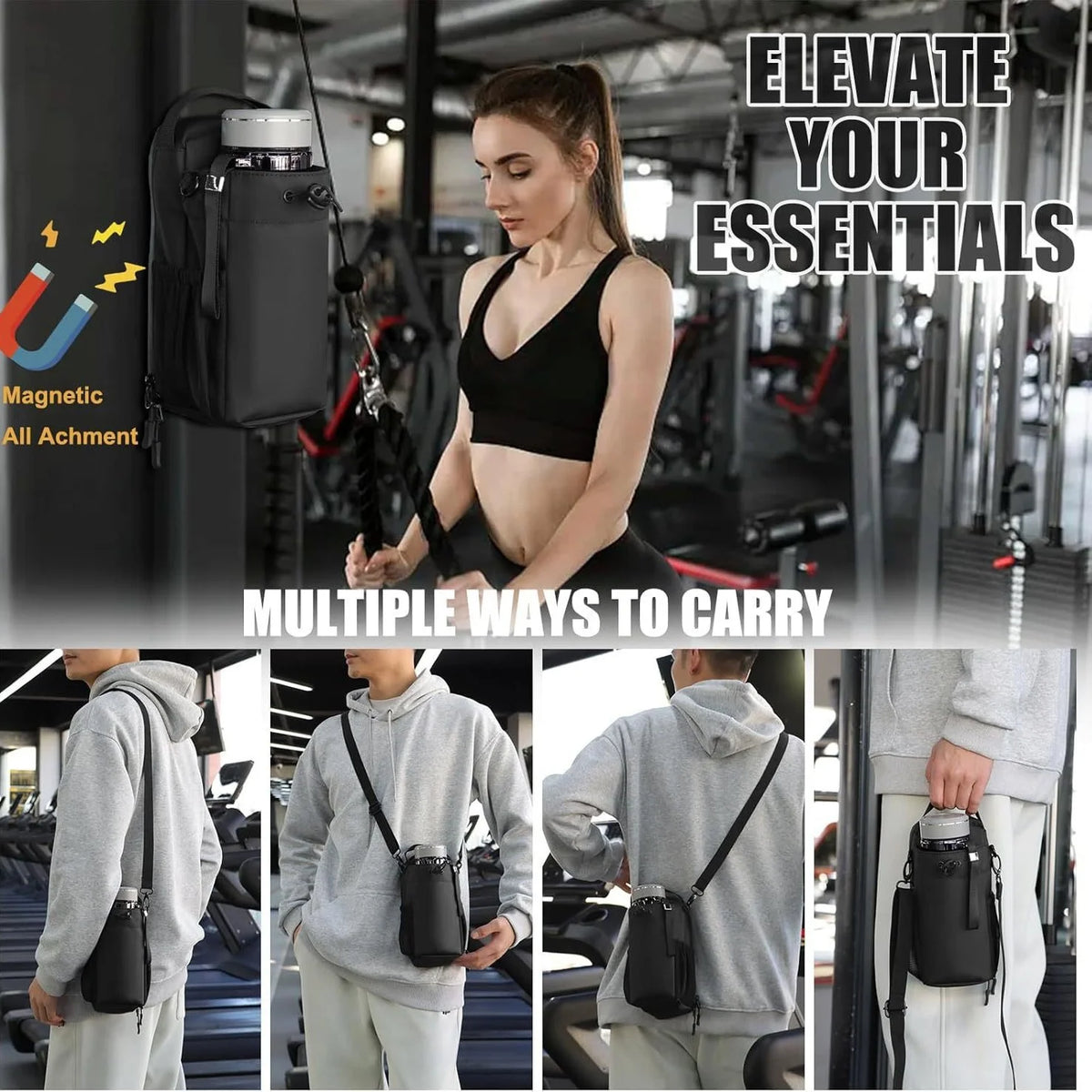 Magnetic Gym Bag – Large Capacity Sports Carrier for Phone, Water Bottle & Accessories