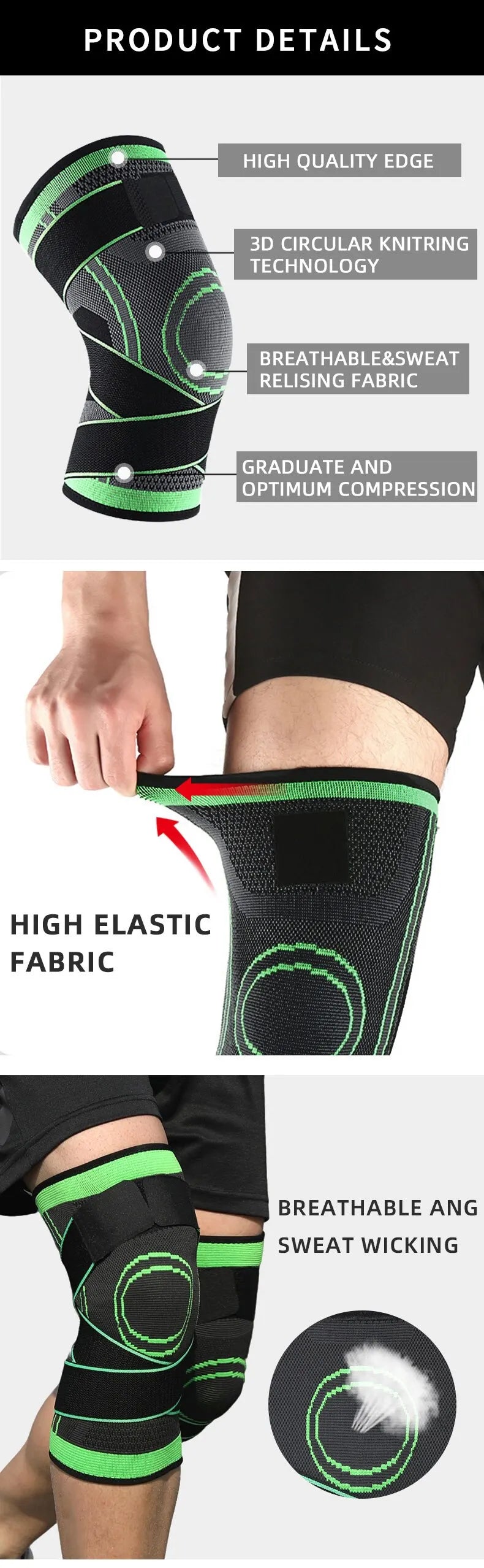 Knee Compression Sleeve with Adjustable Straps